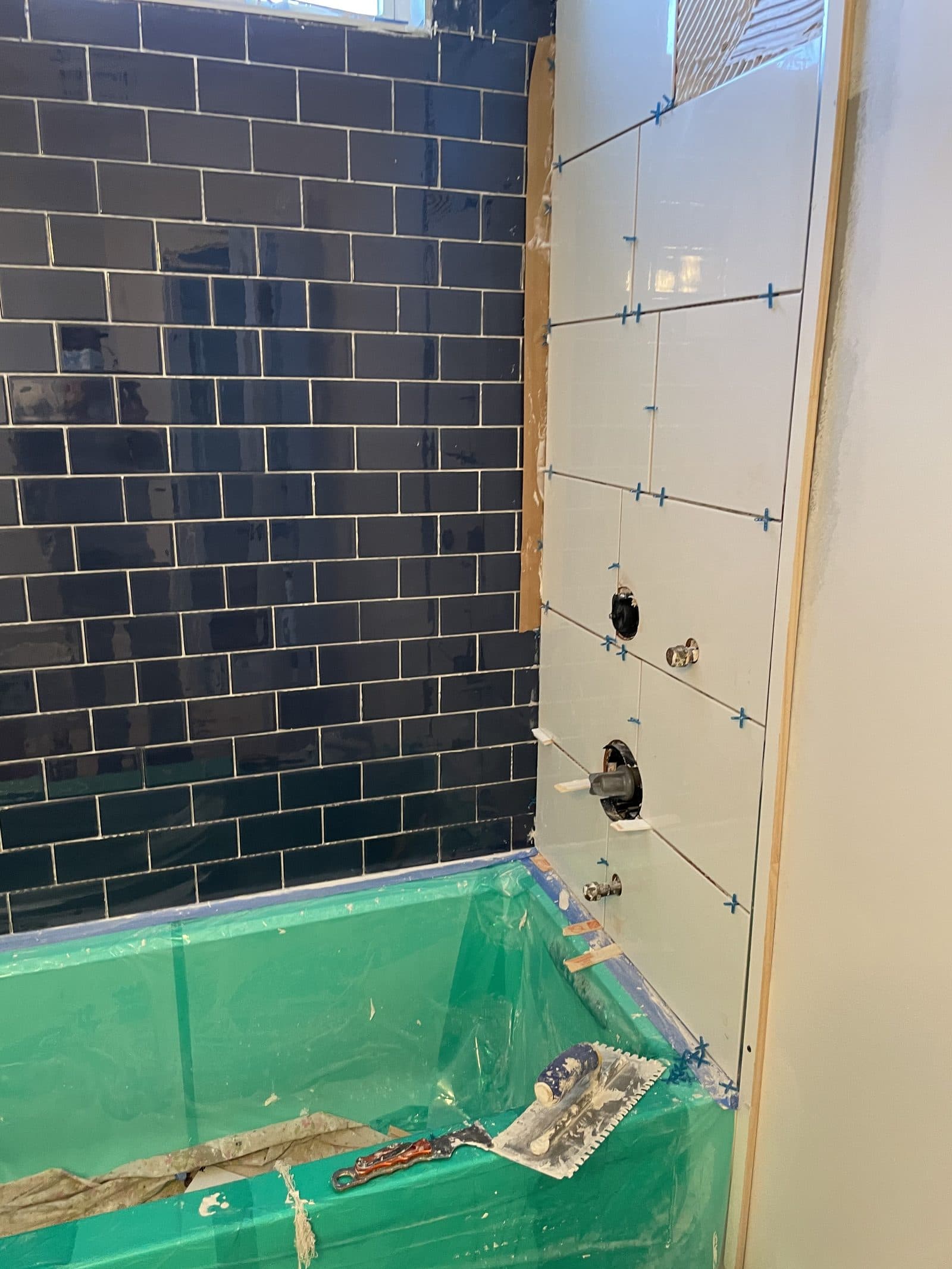 Tiled shower floor in progress