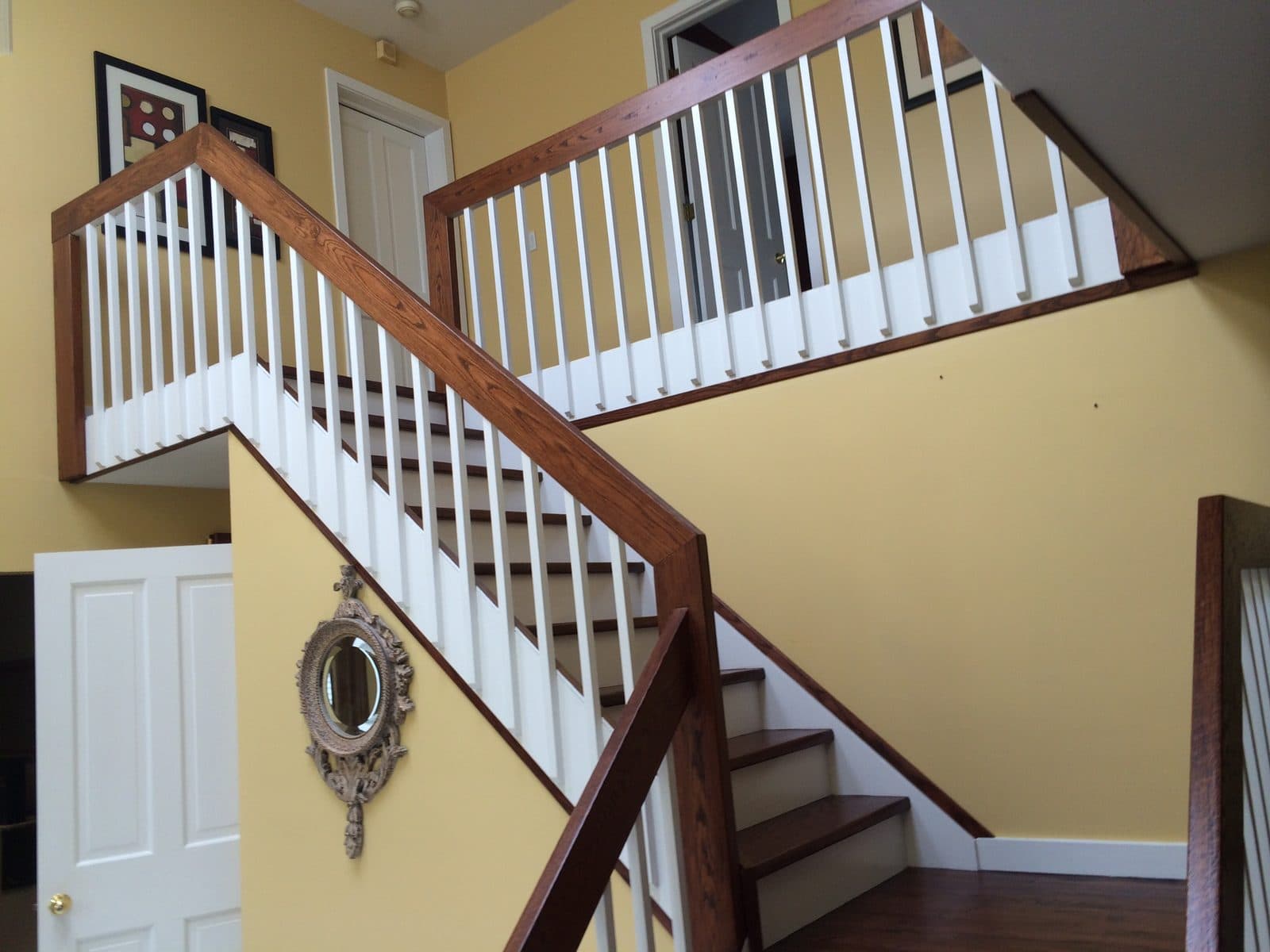 Interior staircase with white balusters
