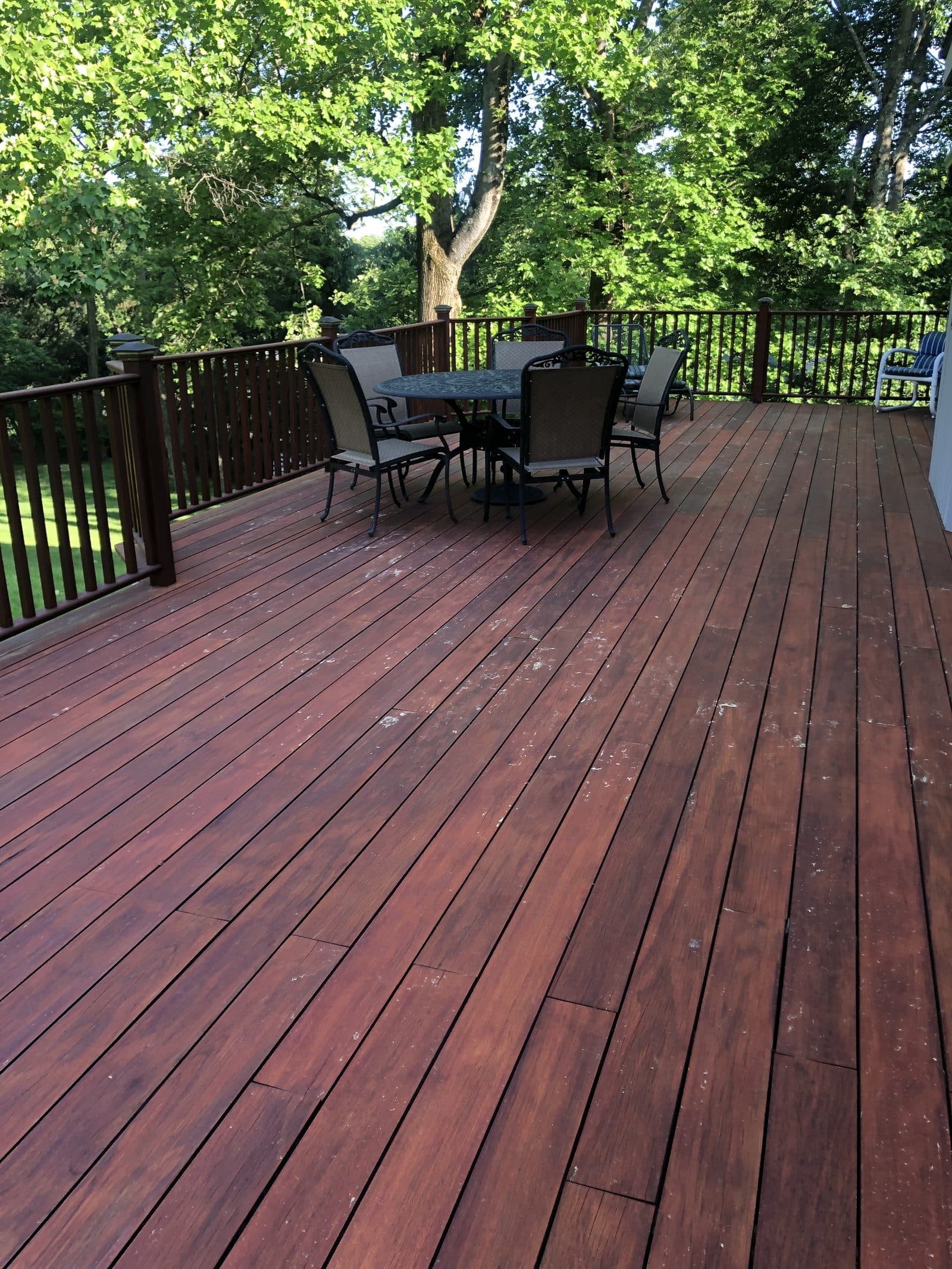 Richly stained reddish wood deck