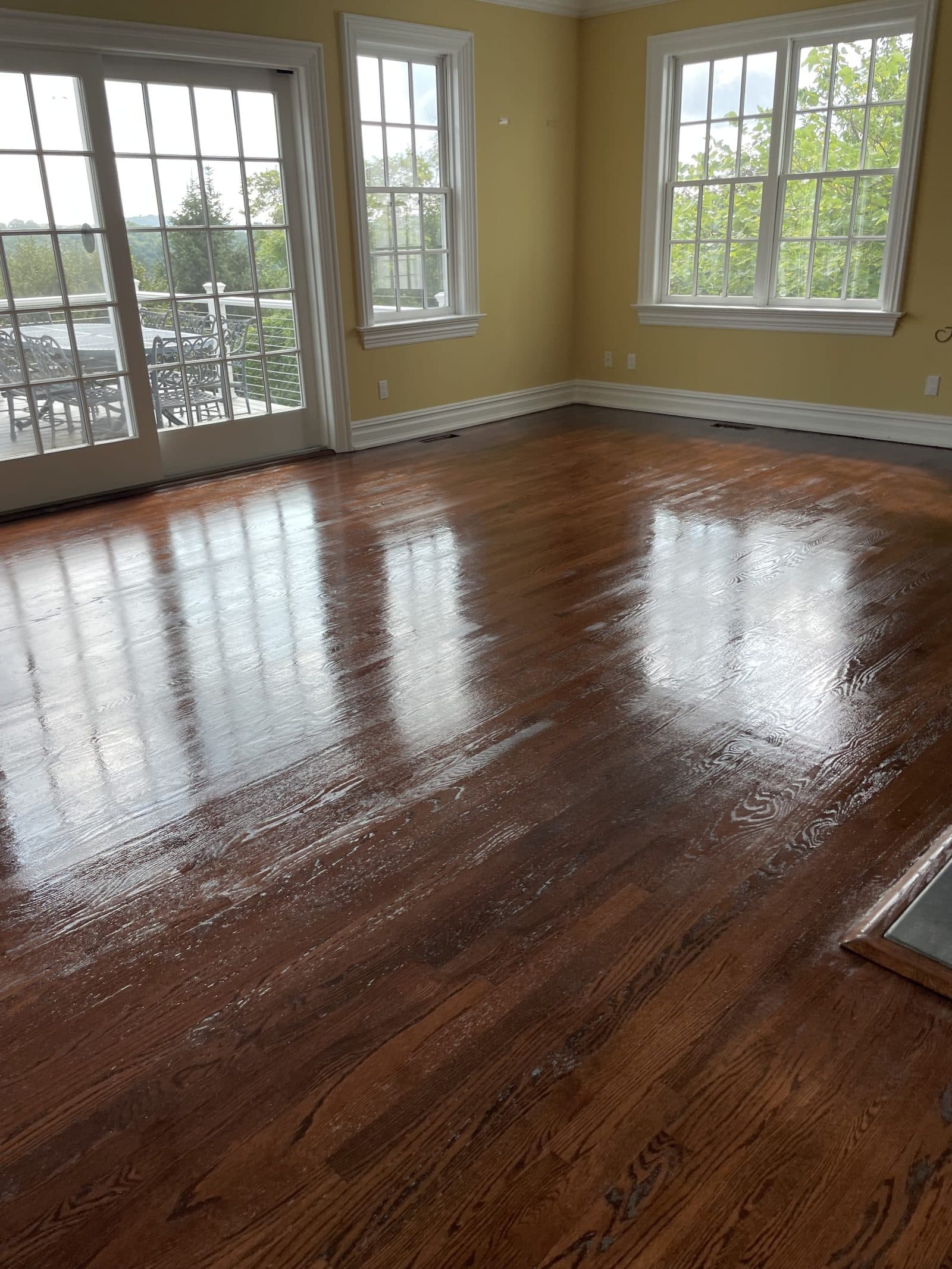 Glossy refinished hardwood floor