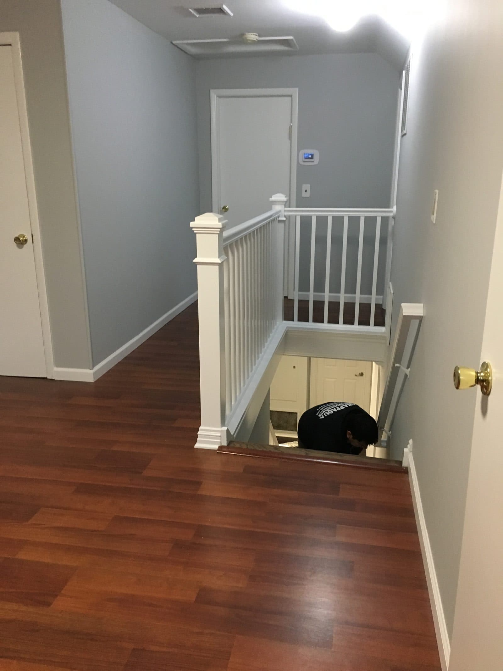 Hardwood floor and staircase landing
