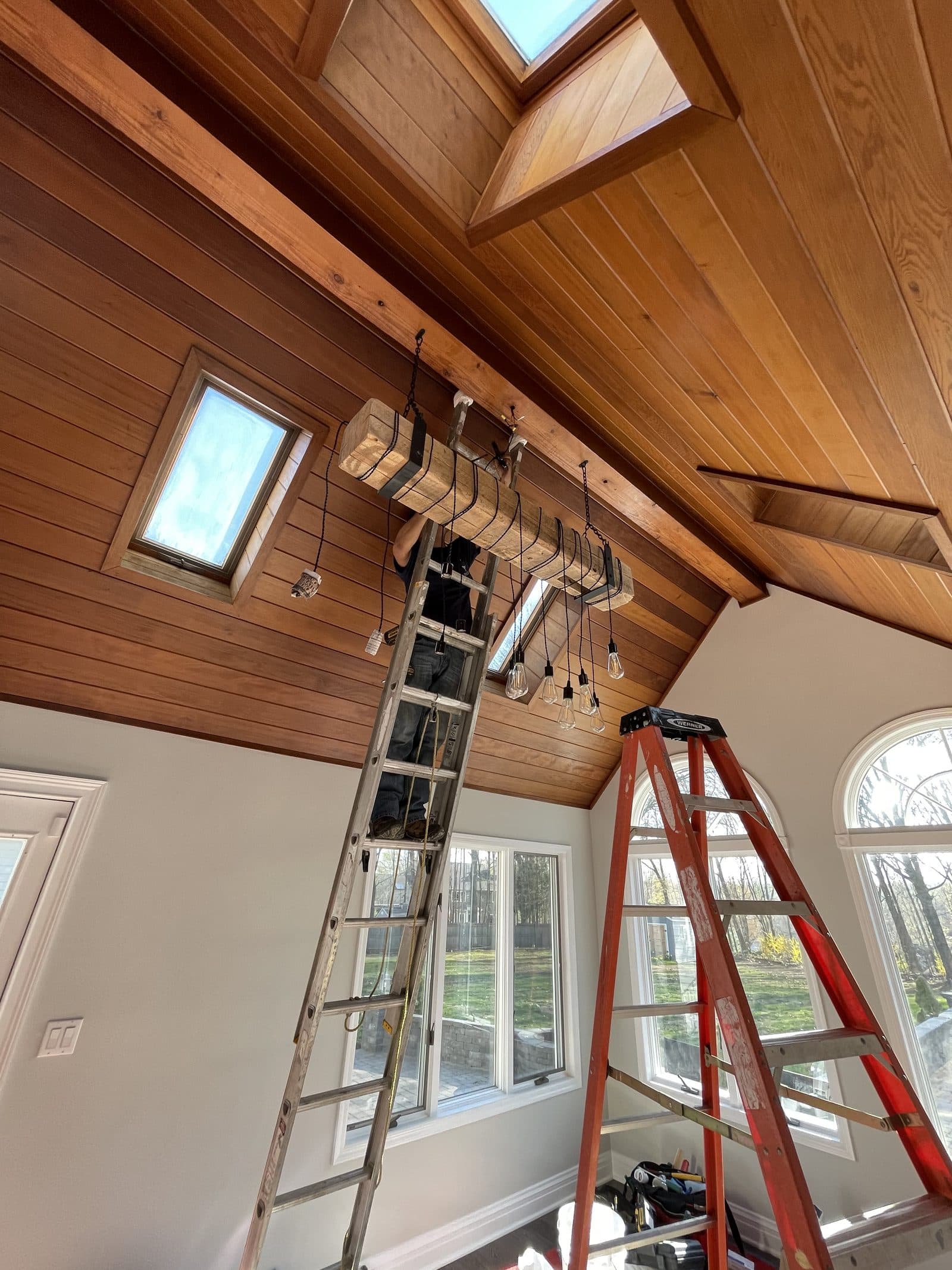 Vaulted wood ceiling loft interior
