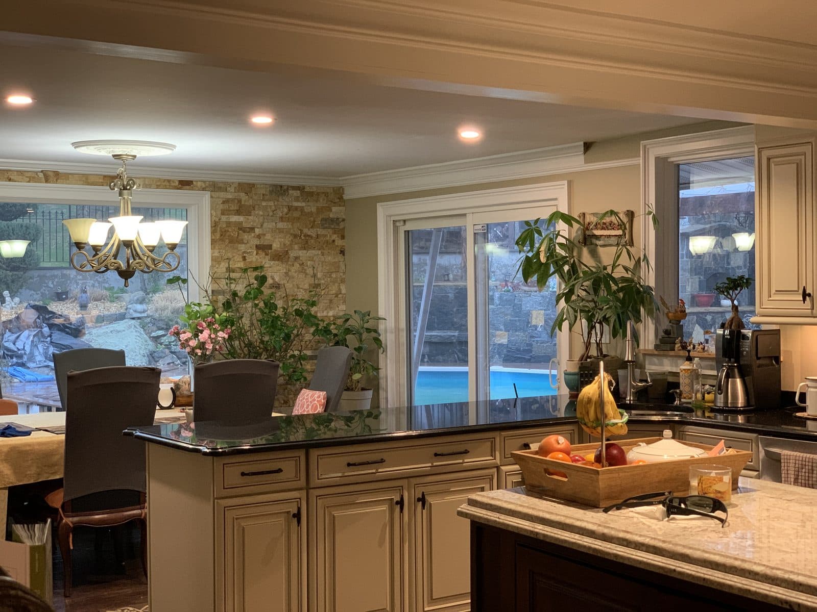 Kitchen with island and bar stools