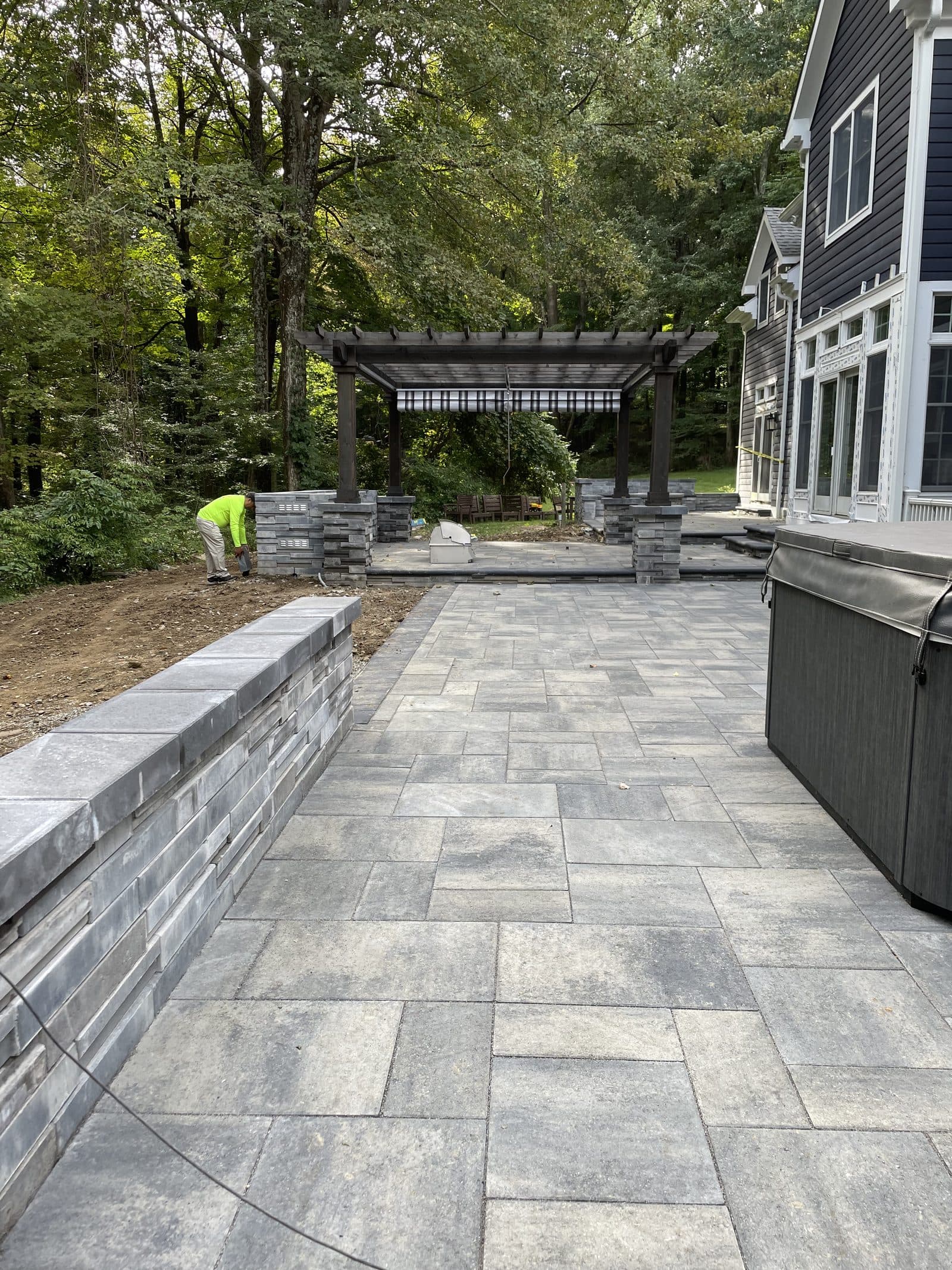 Gray stone tile patio surface