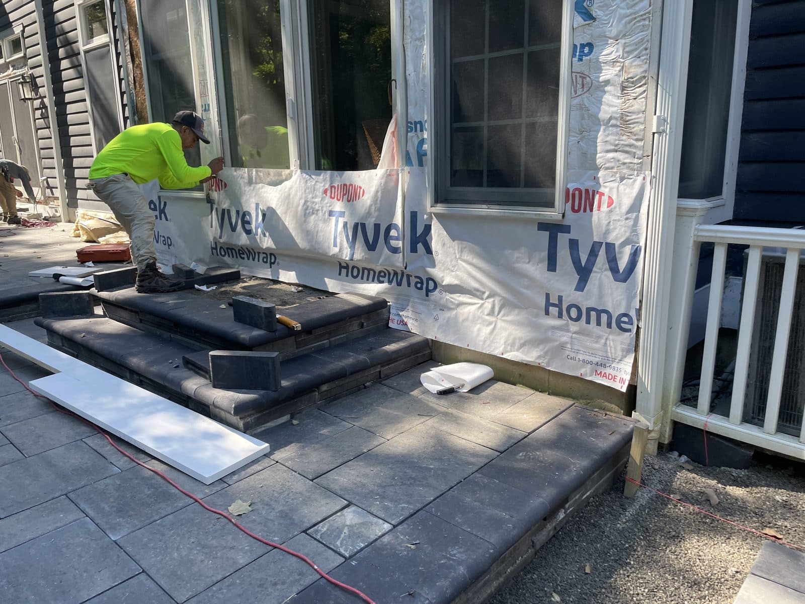 House under construction with house wrap