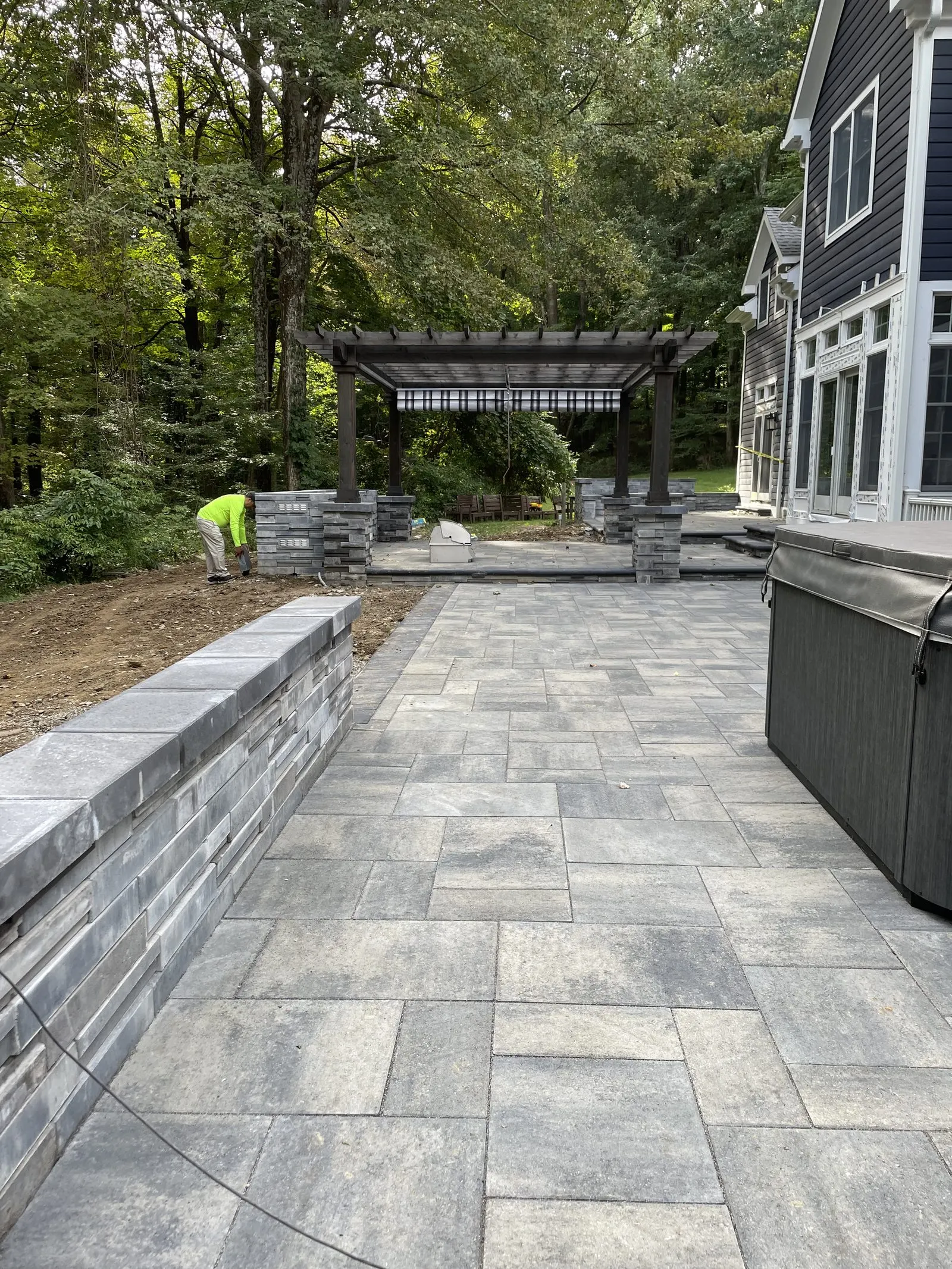 Gray stone tile patio surface