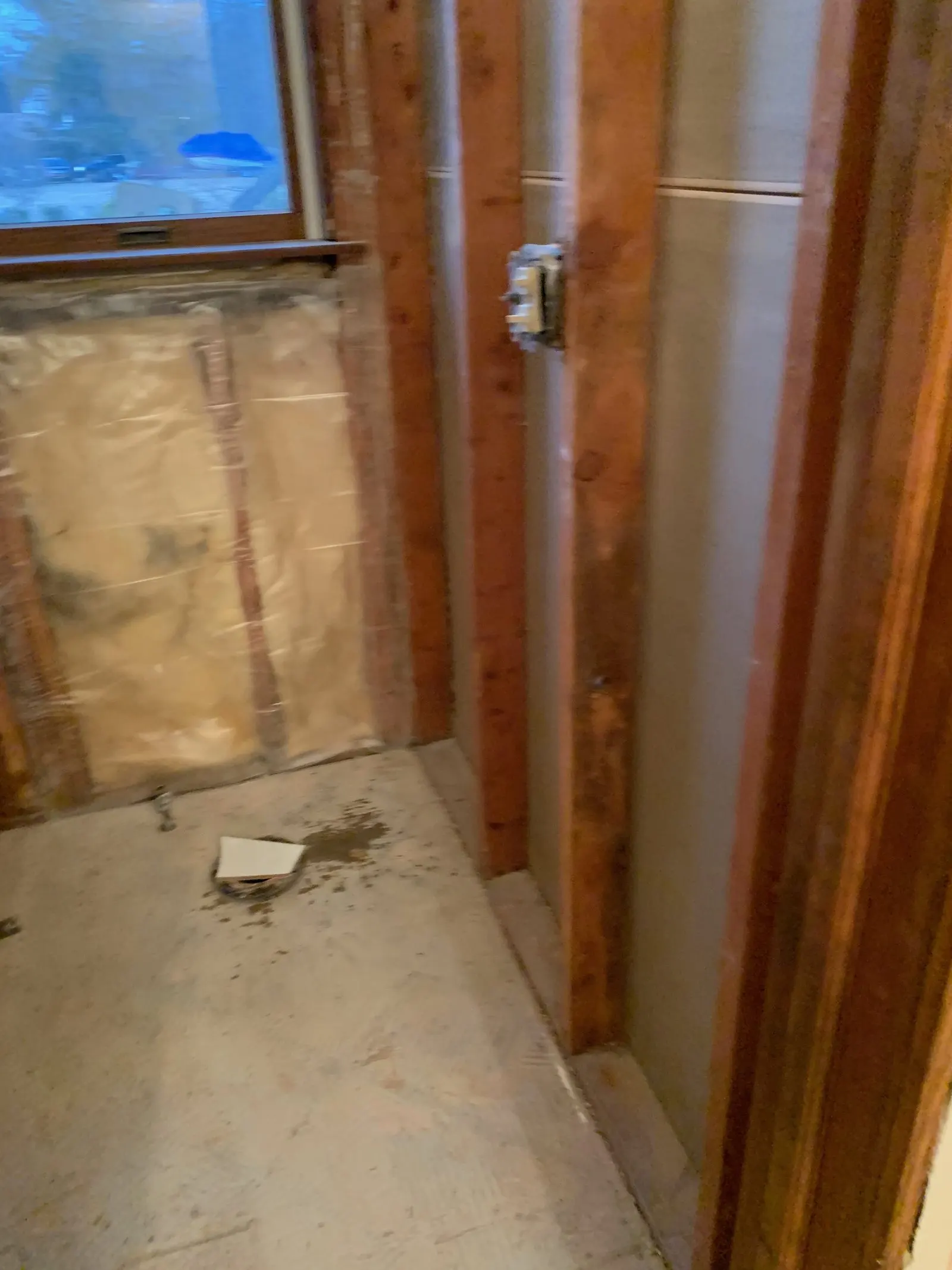 Bathroom gutted to the studs during renovation