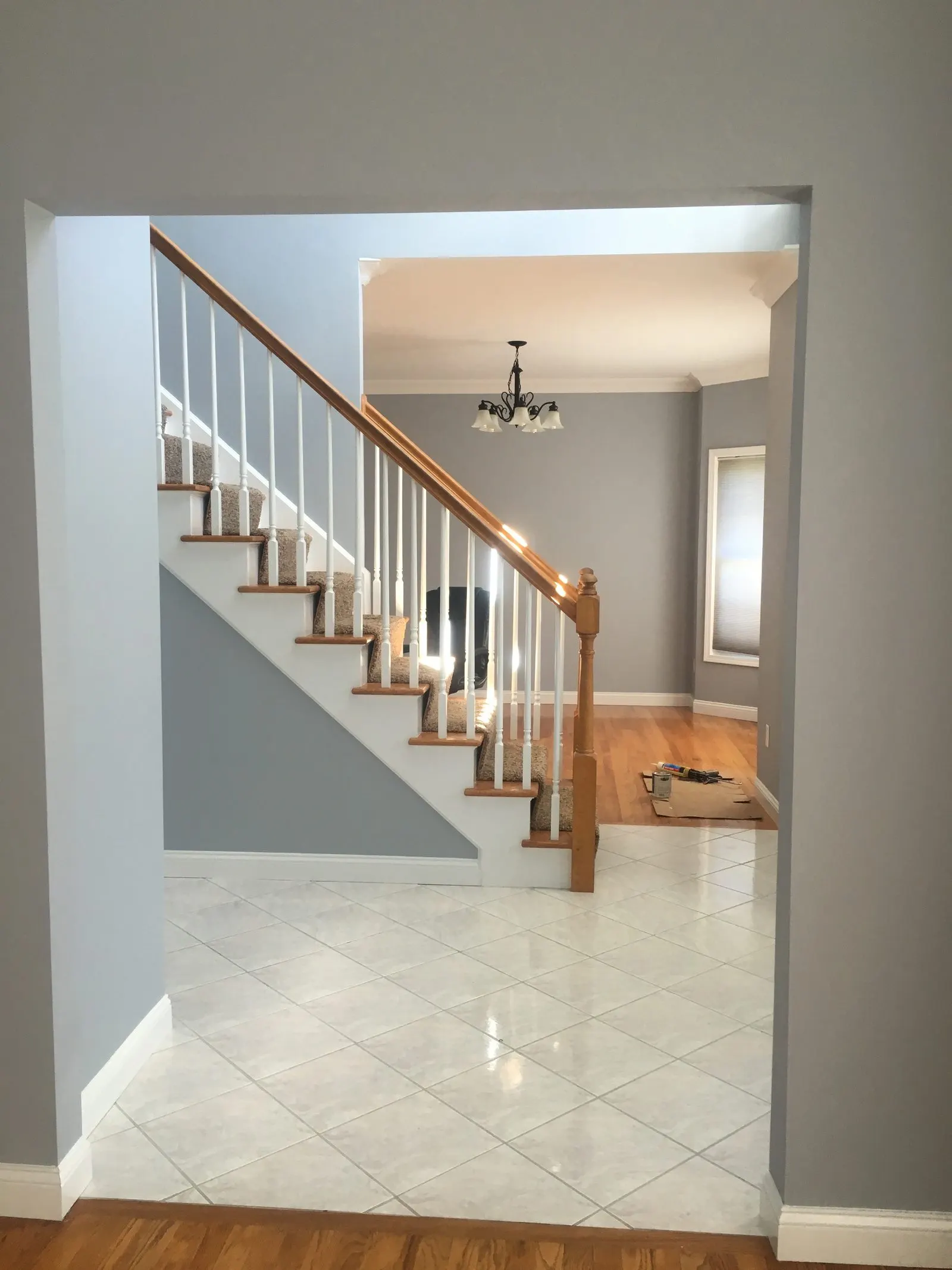 Interior staircase with wood treads
