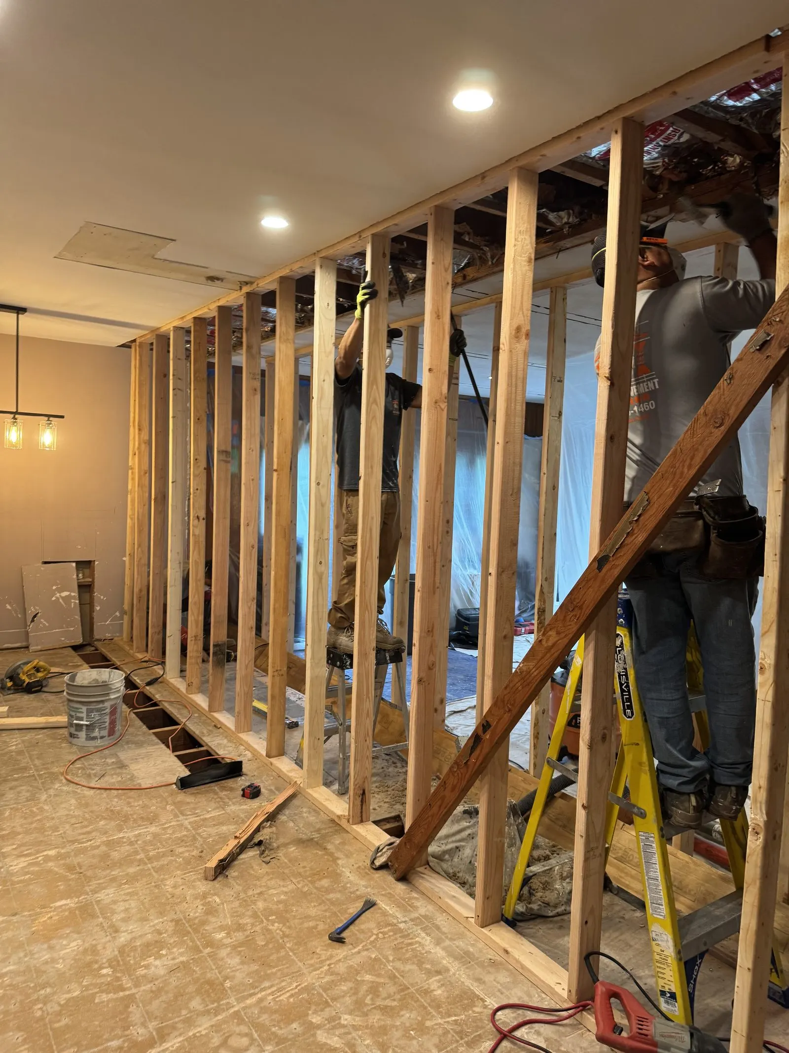 Kitchen framed down to the studs during a full remodel
