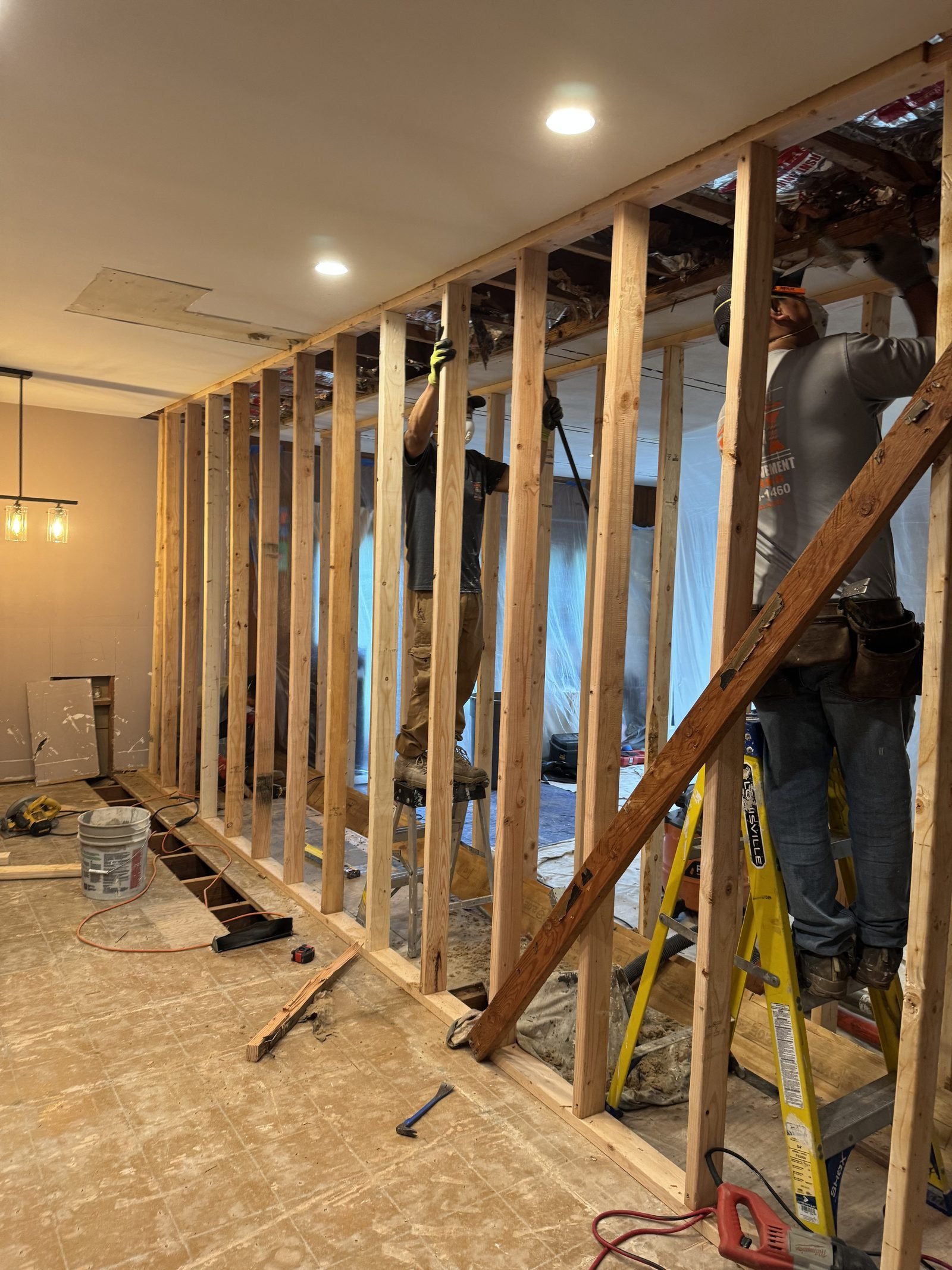 Kitchen framed down to the studs during a full remodel